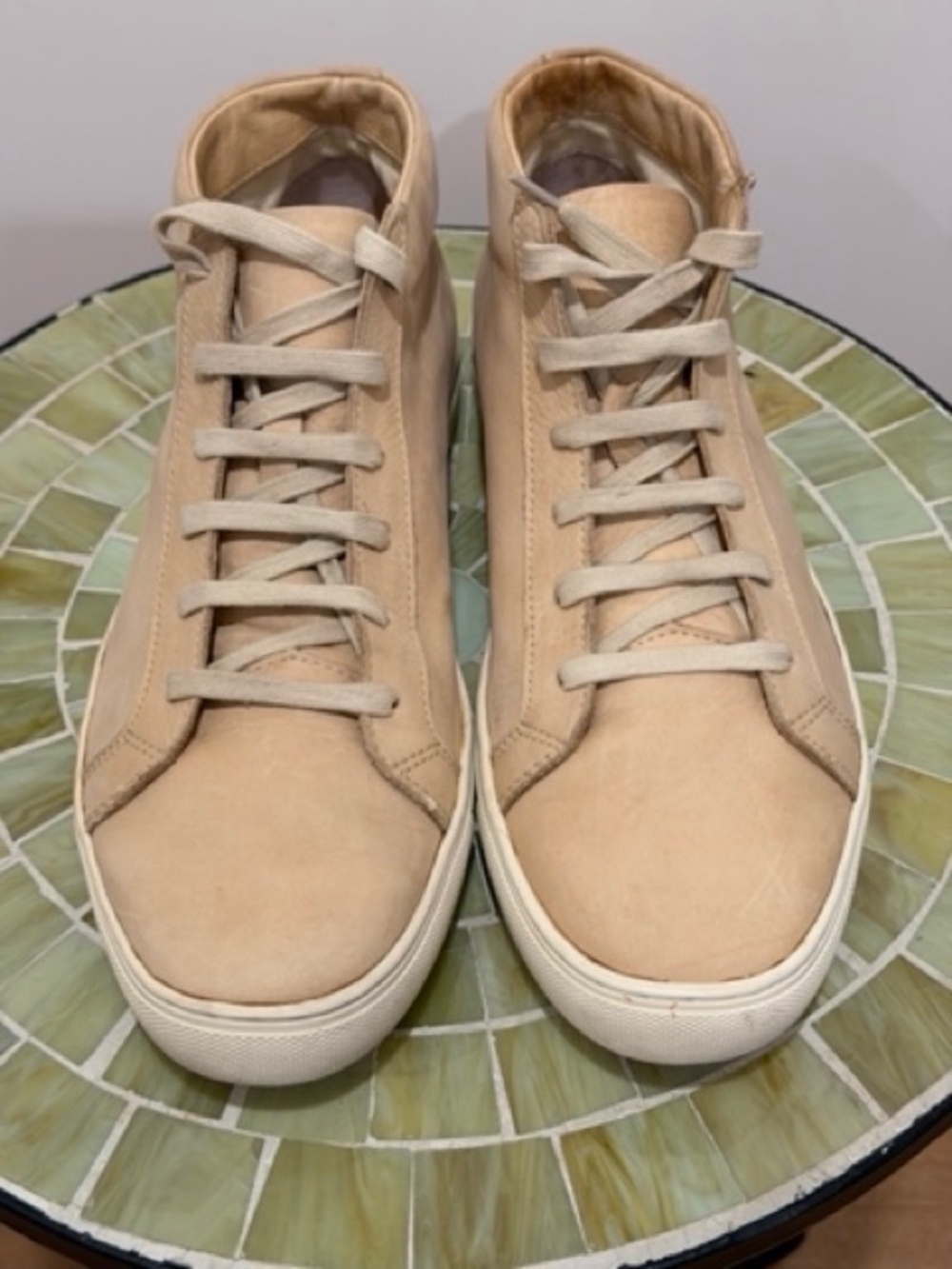 TCG Stanton Premium Leather Men's Beige High Top Sneakers Size 42 USA Men's 9
